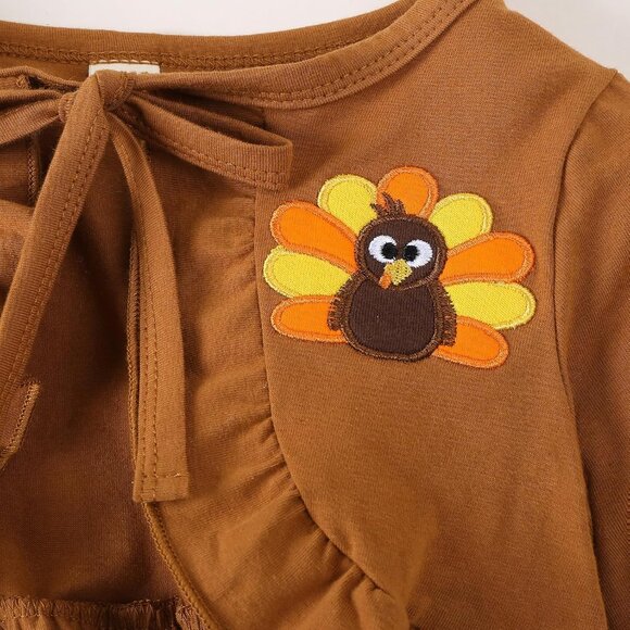 Elegant Girls Thanksgiving Dress Set with Cardigan - Cute Turkey Design | 18M-6Y - Picture 7 of 9